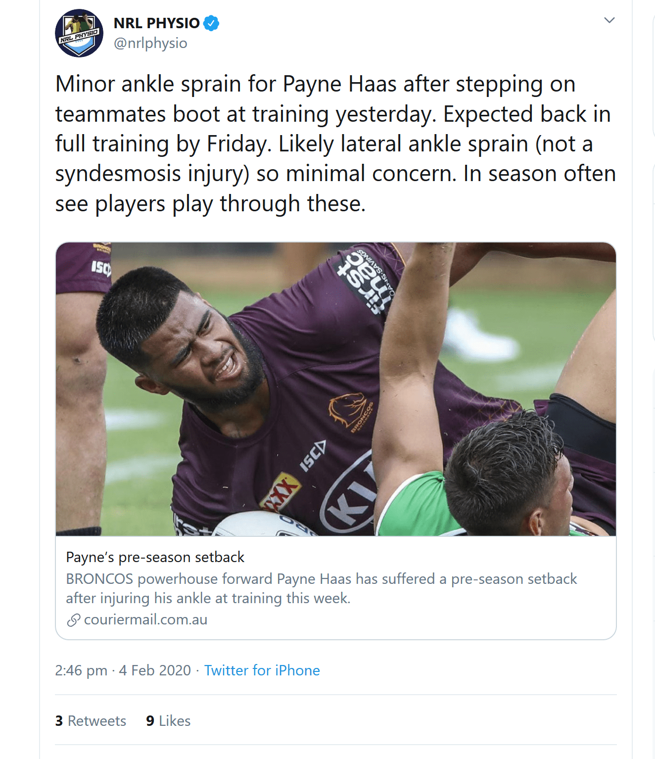 Screenshot_2020-02-05 NRL PHYSIO on Twitter Minor ankle sprain for Payne Haas after stepping o...png